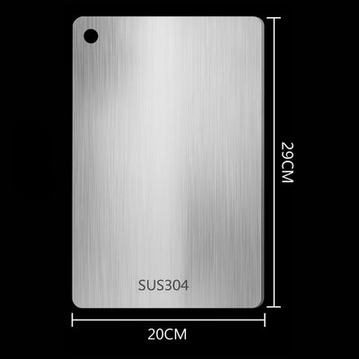 Metallic sheet with dimensions and 'SUS304' marking on a black background